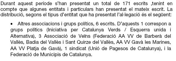 Extracte del pla d''aeroports i heliports de Catalunya (2009-2015) on queda const�ncia que l'AVV de Gav� Mar va presentar al�legacions a la primera versi� d'aquest pla d'aeroports i heliports de Catalunya